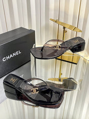 CHANEL 26S TRANSPARENT THONG SANDALS IN BLACK PVC