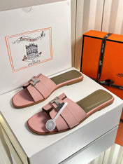 HM 26S ORAN SANDALS IN PINK EPSOM CALFSKIN SILVER HARDWARE