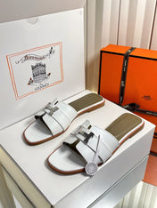 HM 26S ORAN SANDALS IN WHITE CALFSKIN SILVER HARDWARE