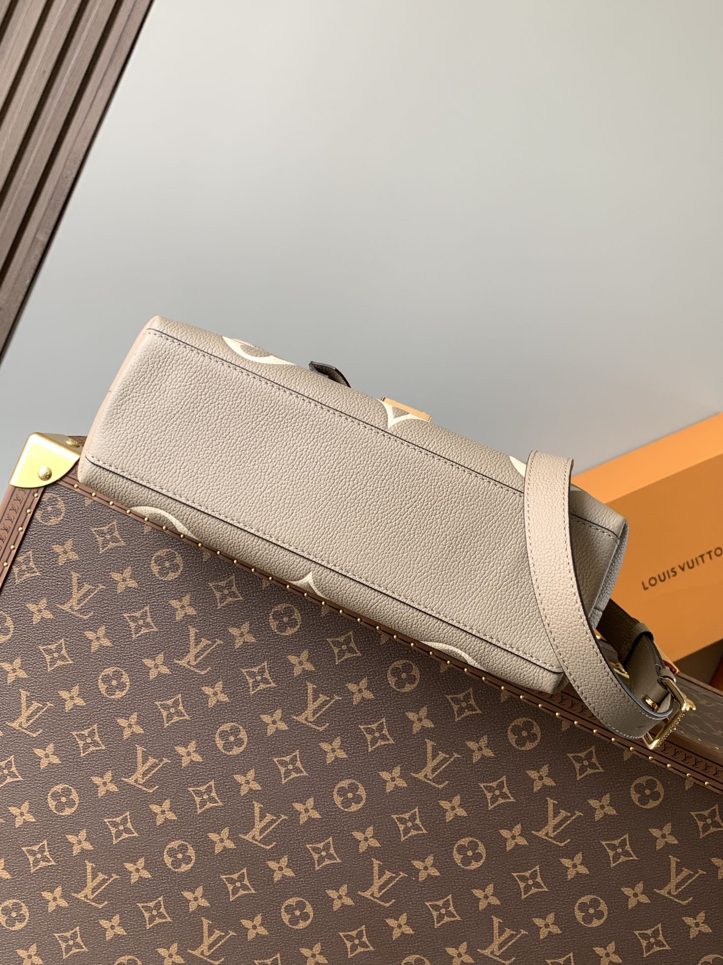 MADELEINE 30 IN BEIGE MONOGRAM CALFSKIN EMBOSSED LOGO