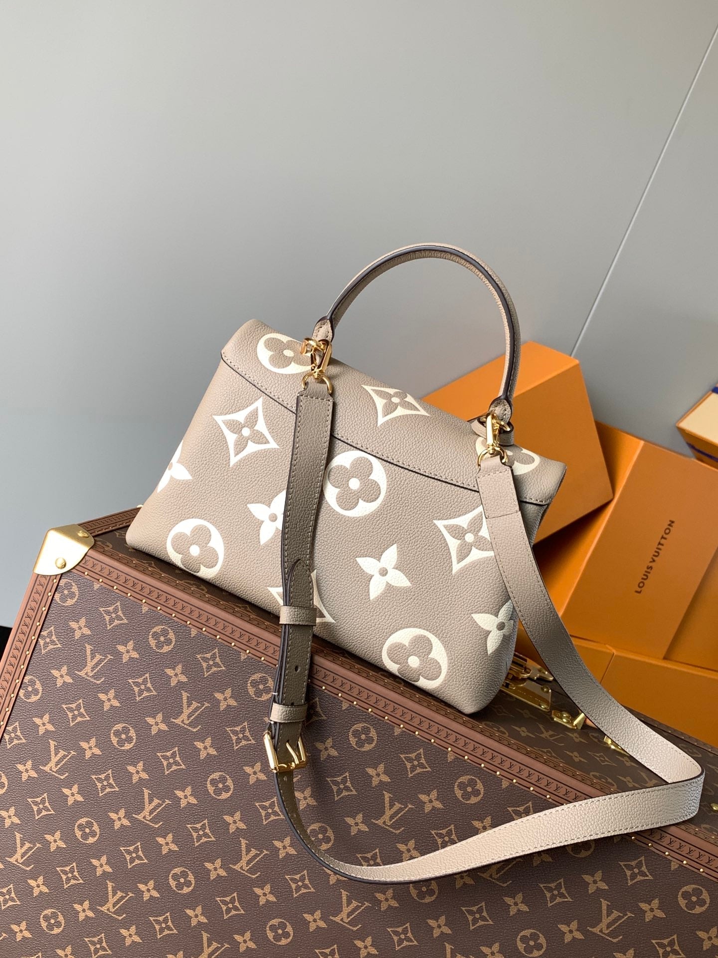 MADELEINE 30 IN BEIGE MONOGRAM CALFSKIN EMBOSSED LOGO