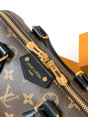 SPEEDY TRUNK BAG 20 IN BROWN MONOGRAM COATED CANVAS AND BLACK CALFSKIN