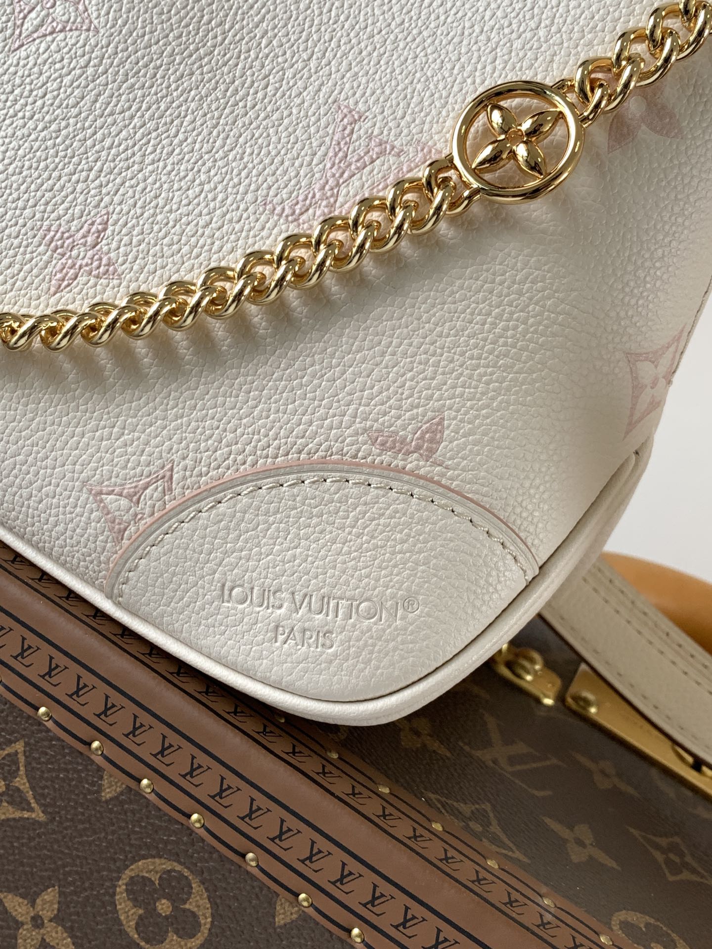 BOULOGNE 29 IN WHITE AND PINK MONOGRAM EMPREINTE CANVAS GOLD HARDWARE
