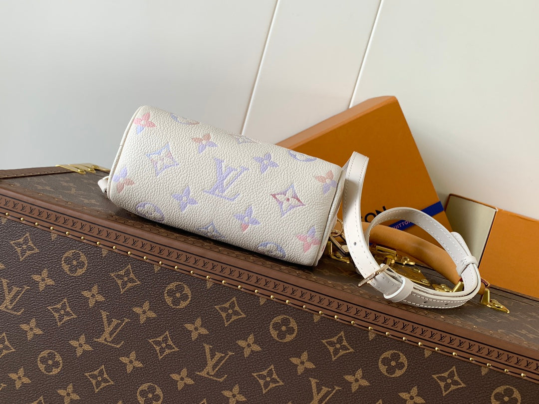 LV 25S NANO SPEEDY 16 IN BEIGE DREAM EMBOSSED TEXTURED CALFSKIN
