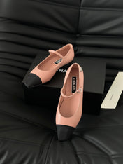MARY JANE LIGHT PINK MIX BLACK CALFSKIN