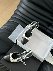 HIGH SLINGBACK IN WHITE MIX BLACK LAMBSKIN