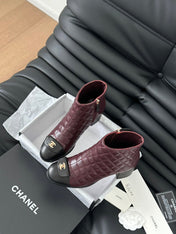 CC BALLET SHORT BOOTS 65 MM IN SANGRIA PURPLE MIX BLACK QUILTED PATTERN LAMBSKIN