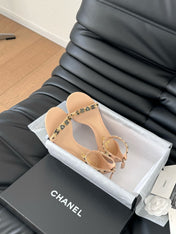MID-HEEL 35 MM SANDAL IN NUDE TAN SHEEPSKIN WITH STICKERS