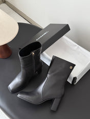 CHANEL 26S ANKLE BOOT 70 MM IN BLACK CALFSKIN SQUARE TOE