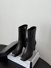 CHANEL 26S ANKLE BOOT 70 MM IN BLACK CALFSKIN SQUARE TOE