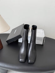 CHANEL 26S ANKLE BOOT 70 MM IN BLACK CALFSKIN SQUARE TOE