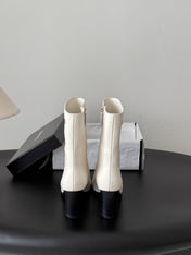 CHANEL 26S ANKLE BOOTS 70 MM IN CREAM WHITE CALFSKIN SQUARE TOE