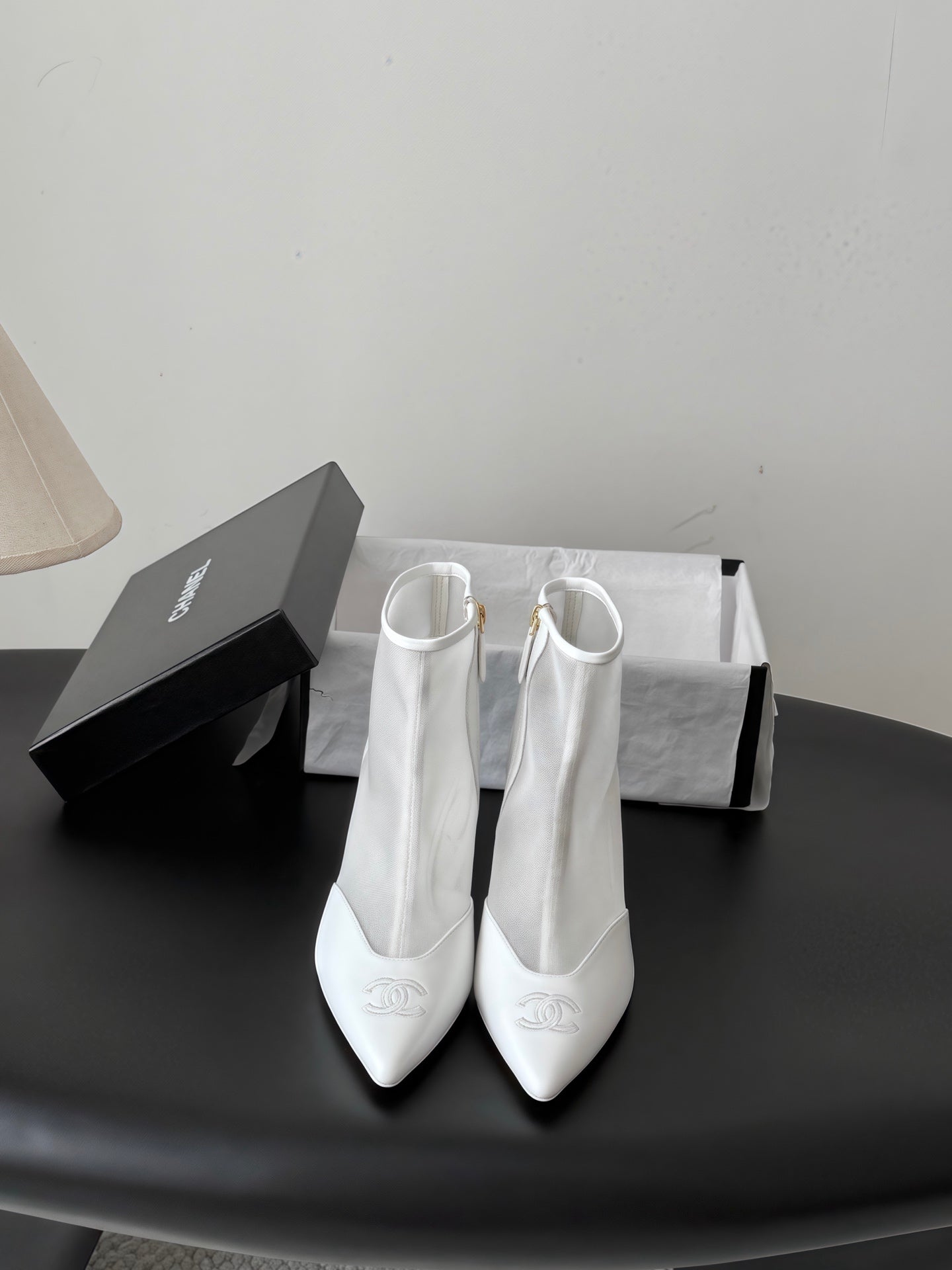 CHANEL 26S ANKLE BOOTS IN WHITE MESH