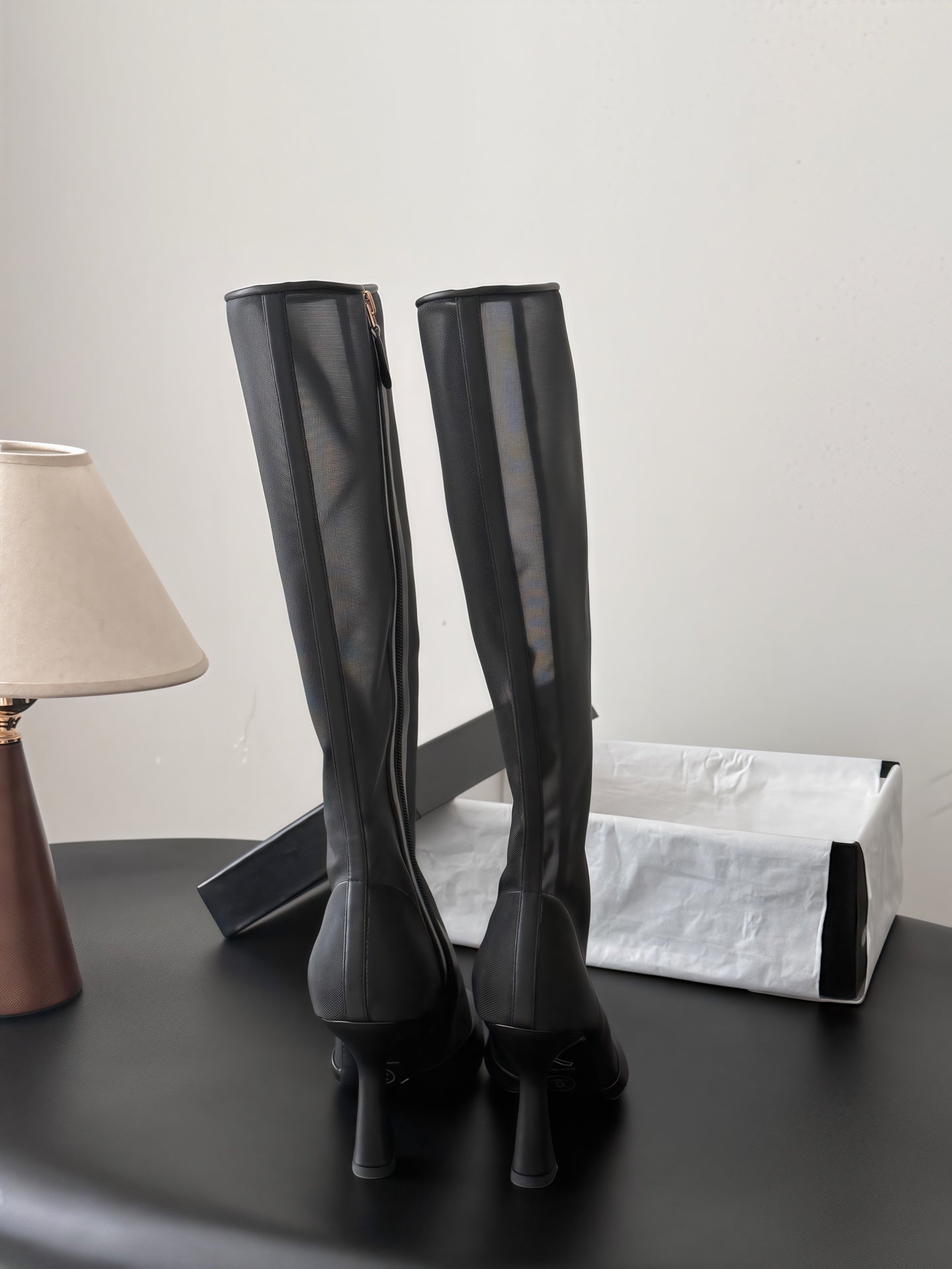 CHANEL 26S THIGH HIGH BOOTS IN BLACK MESH