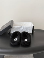 CHANEL 26S MULES IN BLACK SHEARLING LINING ROUND TOE