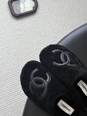 CHANEL 26S MULES IN BLACK SHEARLING LINING ROUND TOE