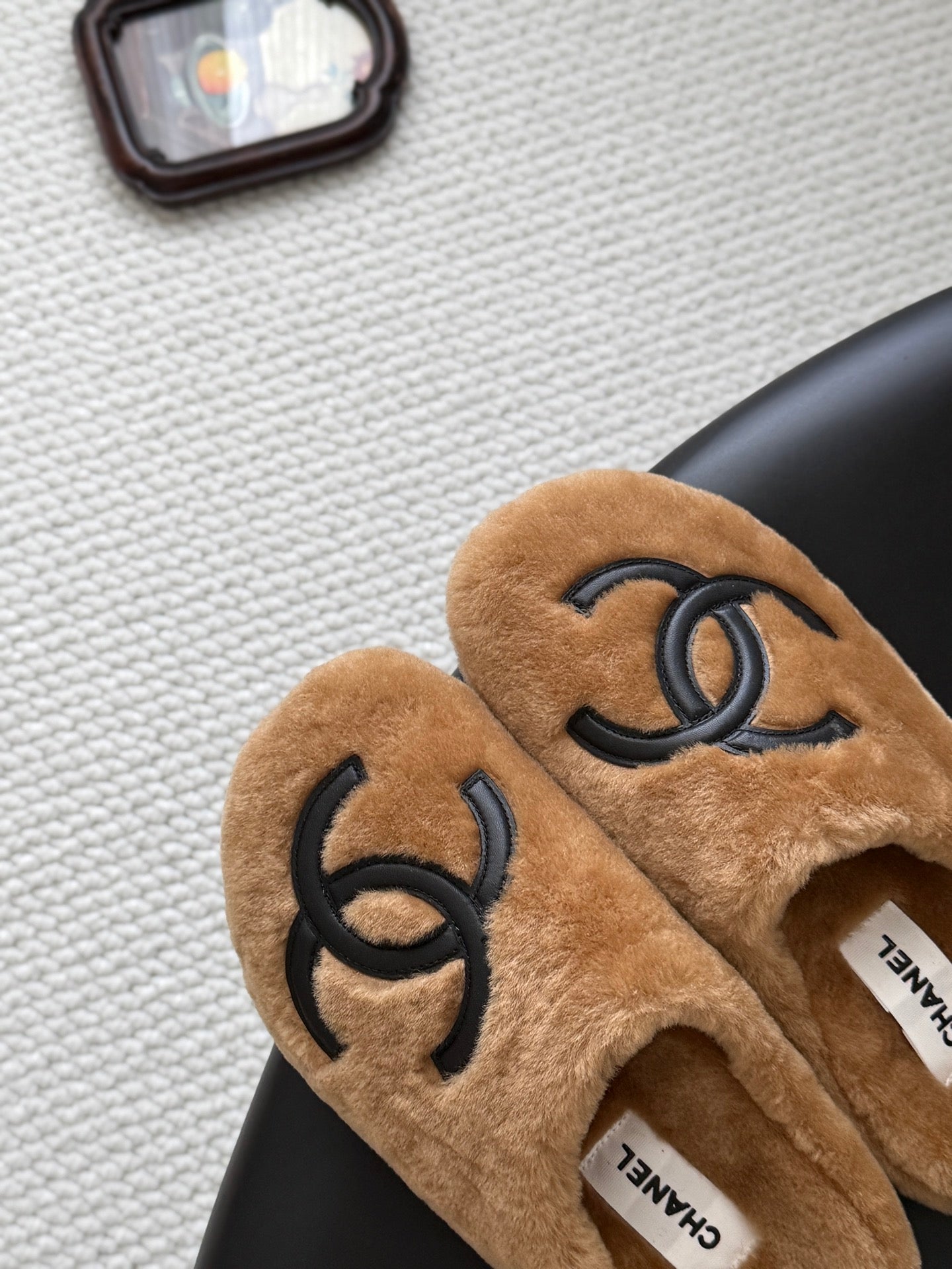 CHANEL 26S MULES IN BROWN SHEARLING LINING ROUND TOE