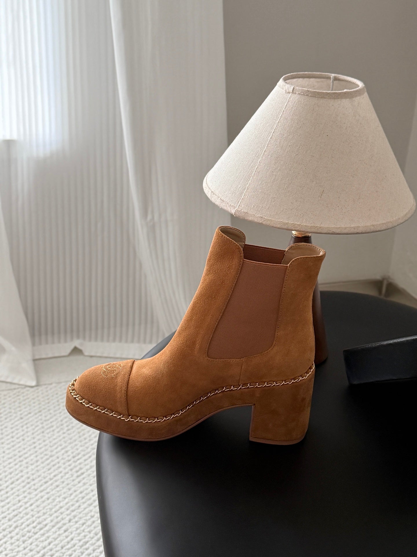 CHANEL 26S CHELSEA ANKLE BOOTS 70 MM IN BROWN SUEDE