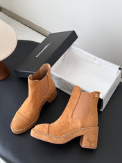 CHANEL 26S CHELSEA ANKLE BOOTS 70 MM IN BROWN SUEDE