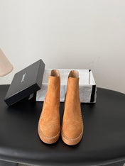 CHANEL 26S CHELSEA ANKLE BOOTS 70 MM IN BROWN SUEDE