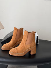 CHANEL 26S CHELSEA ANKLE BOOTS 70 MM IN BROWN SUEDE