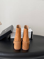 CHANEL 26S CHELSEA ANKLE BOOTS 70 MM IN BROWN SUEDE