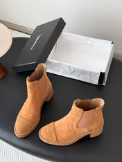 CHANEL 26S CHELSEA ANKLE BOOTS 70 MM IN BROWN SUEDE