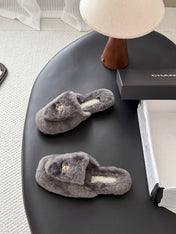CHANEL 26S MULES IN GREY SHEARLING LINING