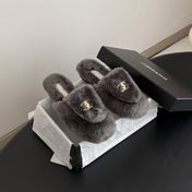 CHANEL 26S MULES IN GREY SHEARLING LINING
