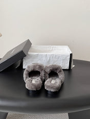 CHANEL 26S MULES IN GREY SHEARLING LINING