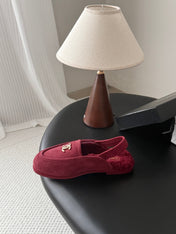 CHANEL 26S SLINGBACK LOAFERS IN RED SUEDE AND SHEARLING LINING
