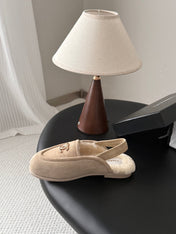 CHANEL 26S SLINGBACK LOAFERS IN BEIGE SUEDE AND SHEARLING LINING