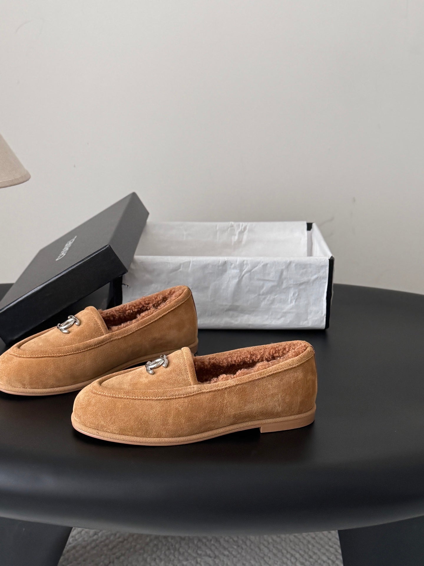 CHANEL 26S LOAFERS IN BROWN SUEDE AND SHEARLING LINING