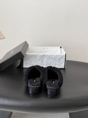 CHANEL 26S MULES IN BLACK SHEARLING AND SUEDE