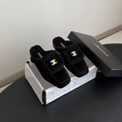 CHANEL 26S MULES IN BLACK SHEARLING AND SUEDE