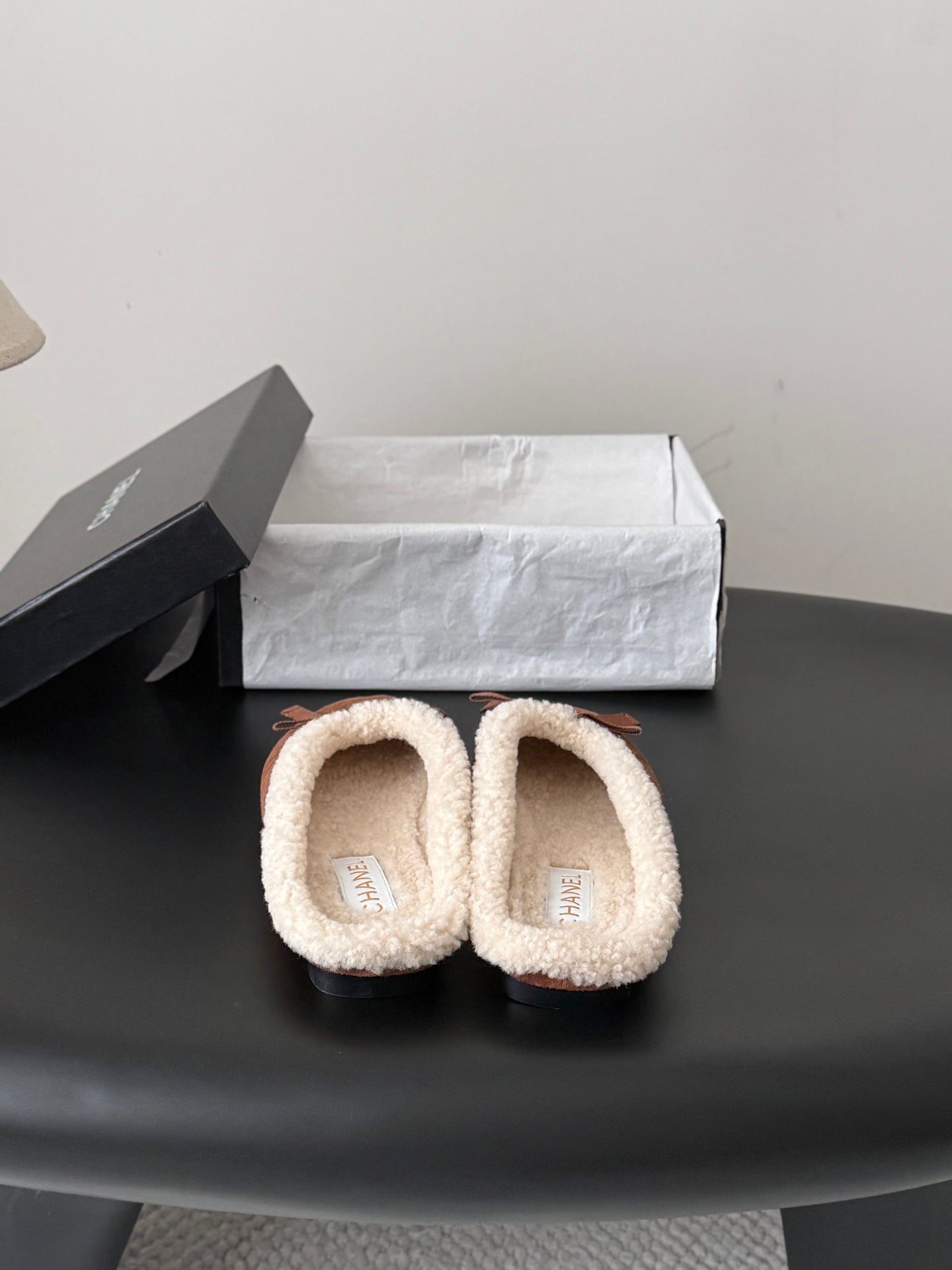 CHANEL 26S MULES IN BROWN SUEDE AND SHEARLING