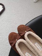 CHANEL 26S MULES IN BROWN SUEDE AND SHEARLING