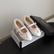 CHANEL 26S MARY JANE FLATS IN WHITE LAMBSKIN AND SHEARLING