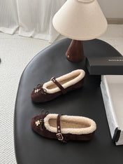 CHANEL 26S MARY JANE FLATS IN DARK BROWN SUEDE AND SHEARLING