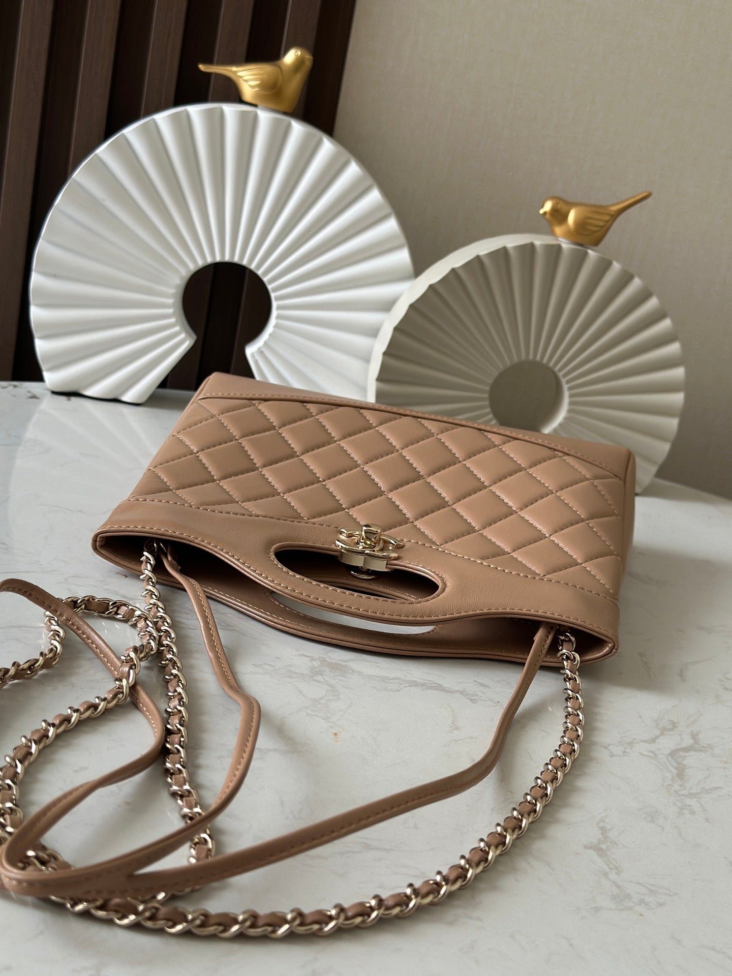 CHANEL 26S MINI SHOPPING BAG 24 IN TAUPE BROWN LAMBSKIN