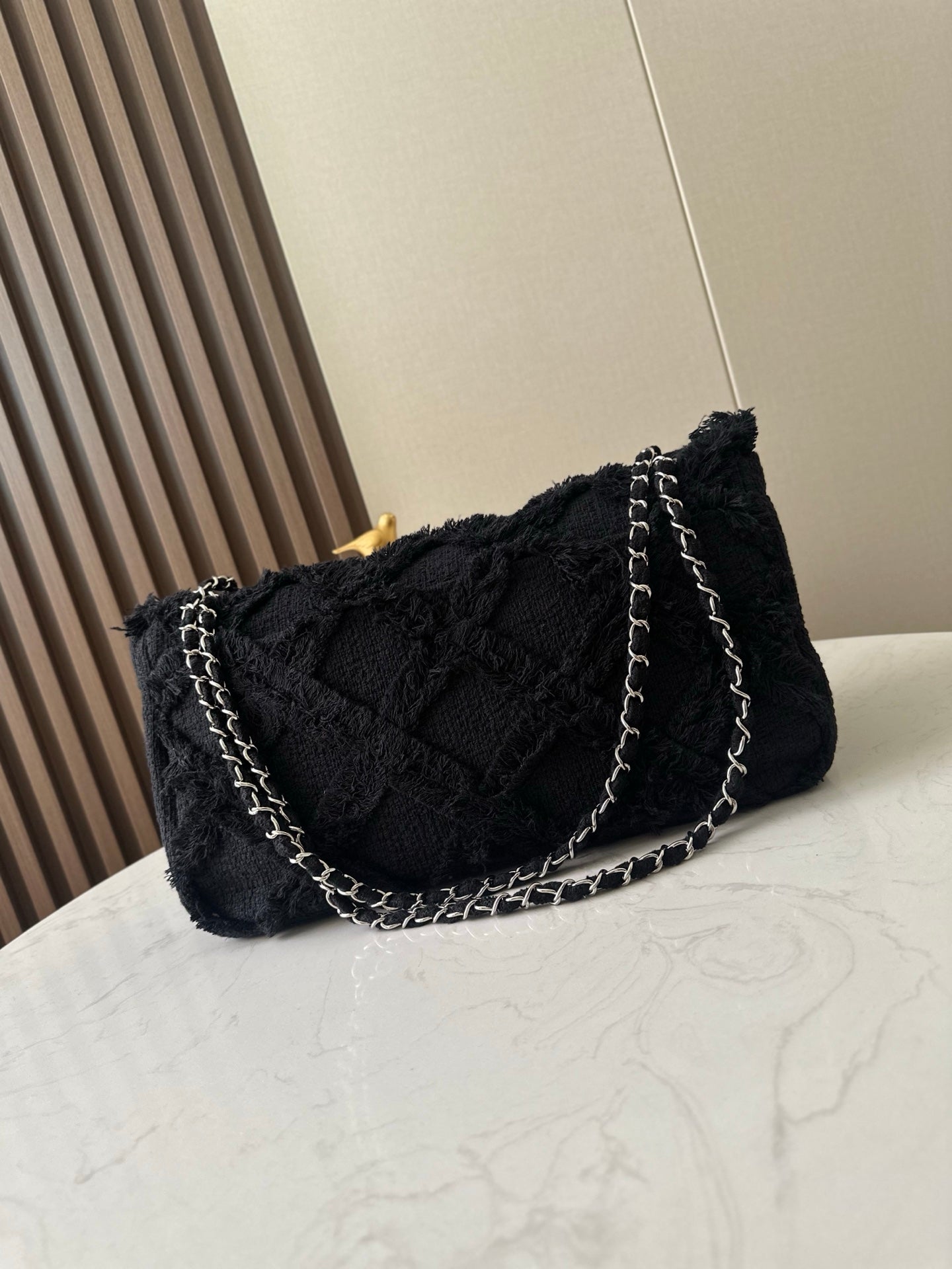 CHANEL 26S FLAP BAG 38 IN BLACK TWEED