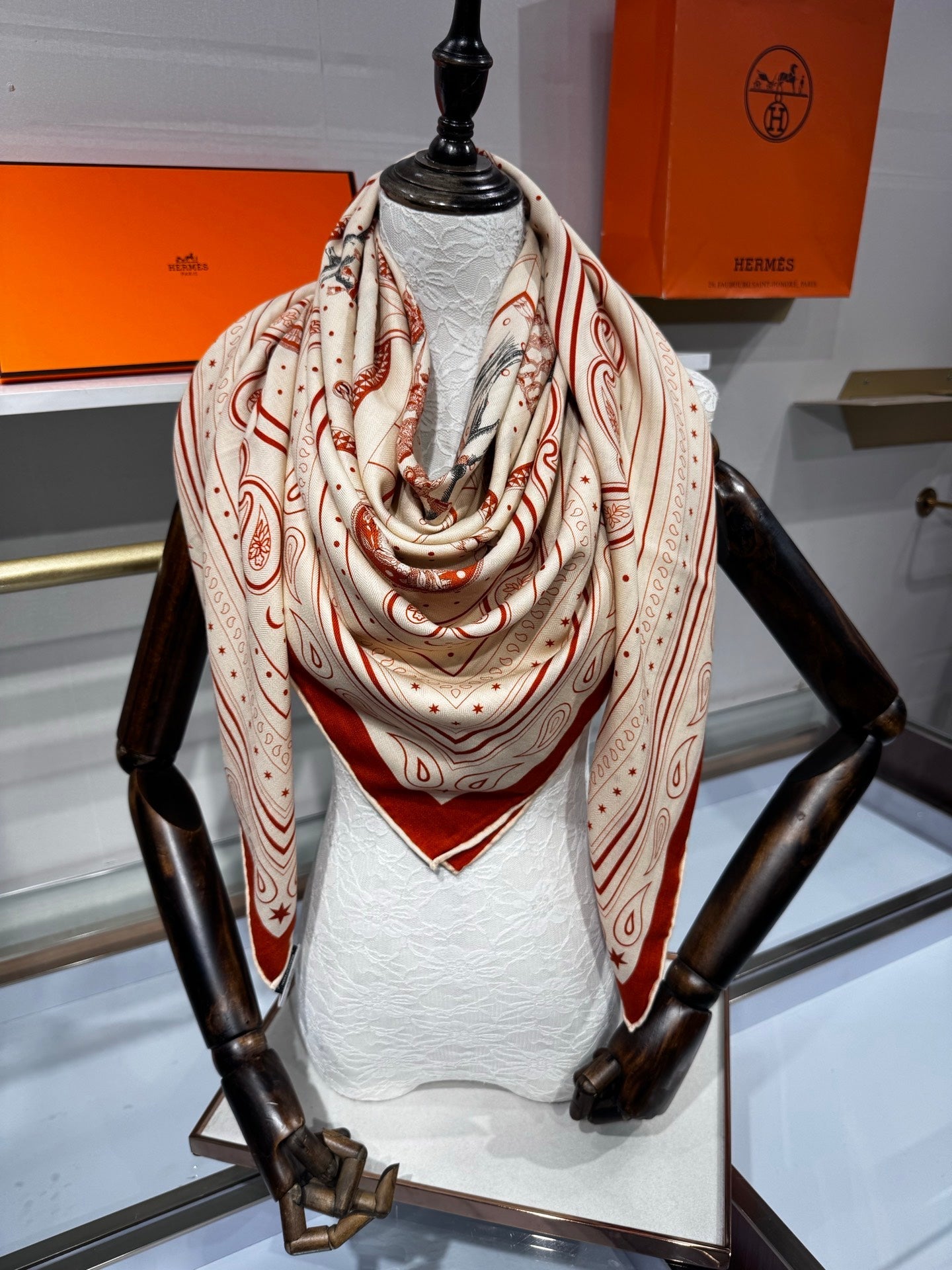 HERMES 26S SCARF 140 IN SILK AND CASHMERE 495971