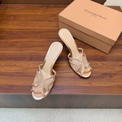 GIANVITO ROSSI 26S HIGH-HEEL SANDALS 85 MM IN ROSE GOLD PVC AND RHINESTONES