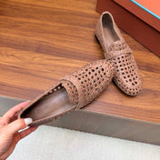 LP 26S PENNY LOAFERS IN BROWN CALFSKIN WITH BASKETWEAVE DESIGN