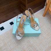 AQUAZZURA 26S CRYSTAL SANDALS 100 MM IN SILVER CALFSKIN