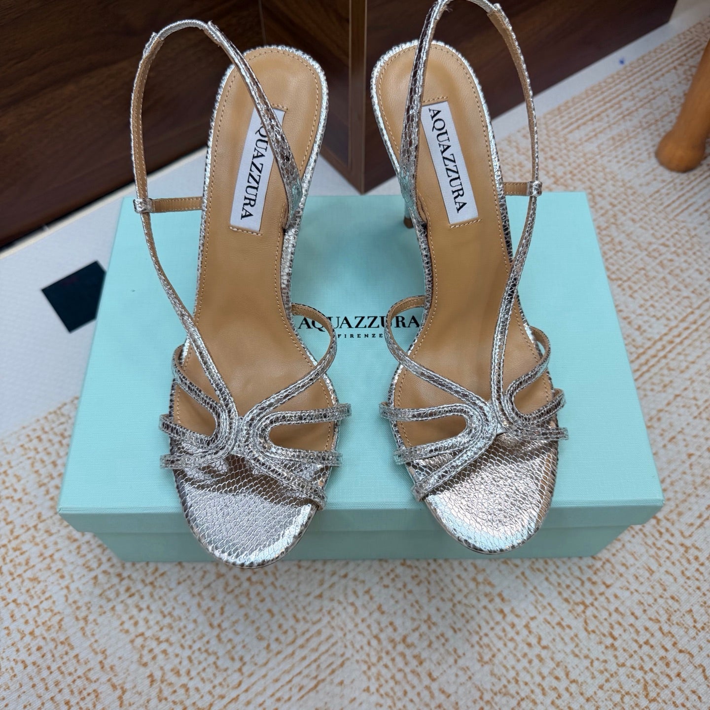AQUAZZURA 26S CRYSTAL SANDALS 100 MM IN SILVER CALFSKIN