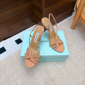 AQUAZZURA 26S CRYSTAL SANDALS 100 MM IN BEIGE CALFSKIN