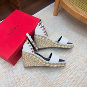 VALENTINO 26S ESPADRILLE WEDGE SANDALS 95 MM IN WHITE SUEDE WITH ROCKSTUDS