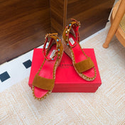 VALENTINO 26S ESPADRILLE WEDGE SANDALS 95 MM IN BROWN SUEDE WITH ROCKSTUDS