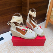 VALENTINO 26S ESPADRILLE WEDGE SANDALS 95 MM IN WHITE SUEDE